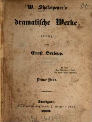 W. Shakspeare's dramatische Werke, 3