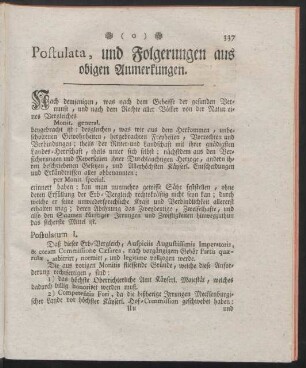 Postulata, und Folgerungen aus obigen Anmerkungen