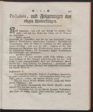 Postulata, und Folgerungen aus obigen Anmerkungen
