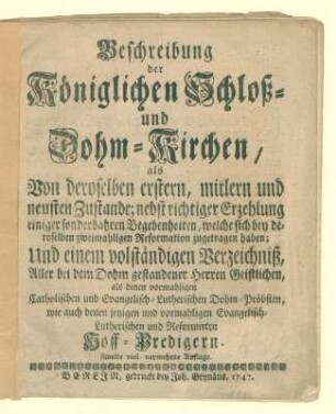 Beschreibung der Königlichen Schloß- und Domkirchen,...