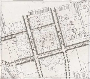 Hansjakob, Gottfried; München - Neuperlach; Ständlerstraße, Städtebauliche Neuordnung - Vogelschau mit eingezeichneten Bäumen