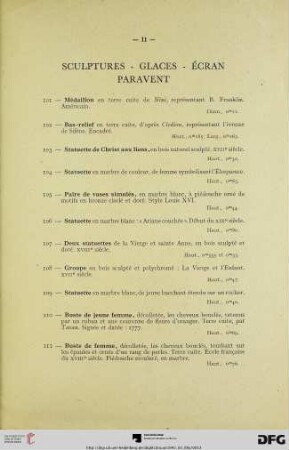 Sculptures – Glaces – Écran – Paravent (Nr. 101-118)