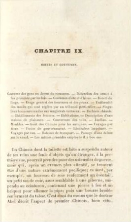 Chapitre IX. Moeurs et coutumes