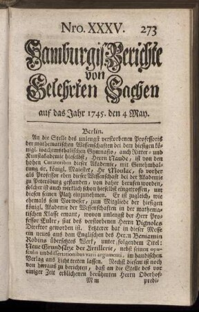 Nro. XXXV. auf das Jahr 1745. den 4 May. - Nro. XXXXII. auf das Jahr 1745. den 28 May.