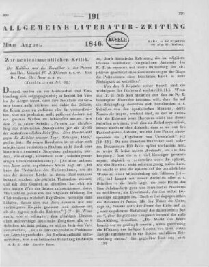 Baur, F. C.: Der Kritiker und der Fanatiker in der Person des H. W. J. Thiersch. Stuttgart: Becher 1846 (Beschluss von Nr. 190)