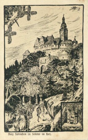 Ansichtskarte: Burg Falkenstein im Selketal im Harz.