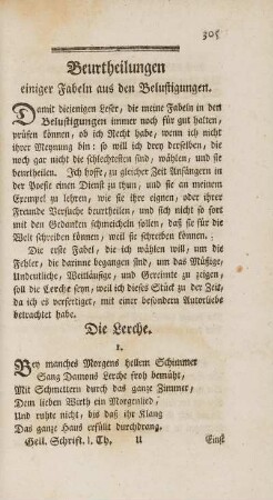 Beurtheilungen einiger Fabeln aus den Belustigungen