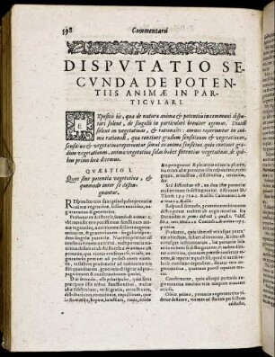 Disputatio Secunda. De Potentiis Animae In Particulari