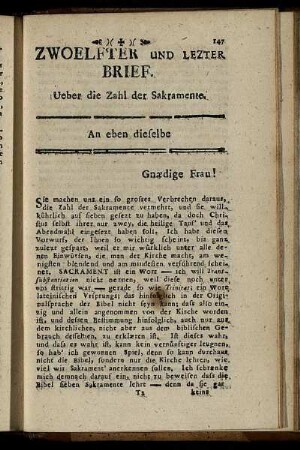 Zwoelfter und Lezter Brief.