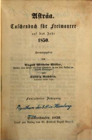 Asträa : Taschenbuch für Freimaurer. 15. 1850