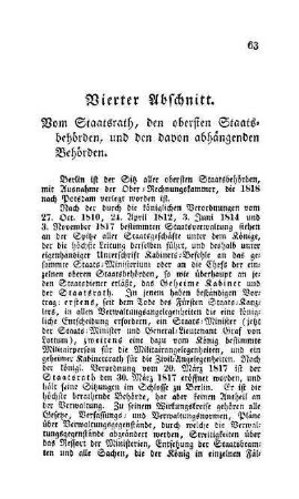 Vierter Abschnitt. Vom Staatsrath, den obersten Staatsbehörden, und den davon abhängenden Behörden