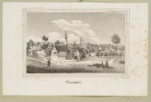 Ortsansicht von Sörnewitz (Cavertitz-Sörnewitz), nördlich von Oschatz, mit der Kirche, aus Sachsens Kirchen-Galerie von Hermann Schmidt, Bd. 3, 1840