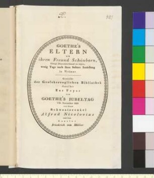 Brief von Goethe, Johann Caspar; Goethe, Katharina Elisabeth geb. Textor an Goethe, Johann Wolfgang von