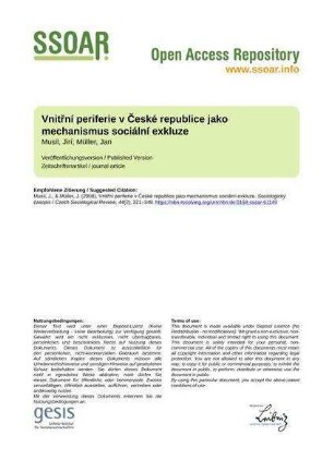 Vnitřní periferie v České republice jako mechanismus sociální exkluze