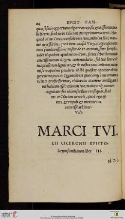 Marci Tvllii Ciceronis epistolarum familiarum liber III