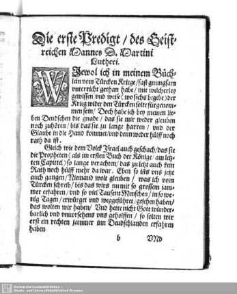 Die erste Predigt des Geistreichen Mannes D. Martini Lutheri