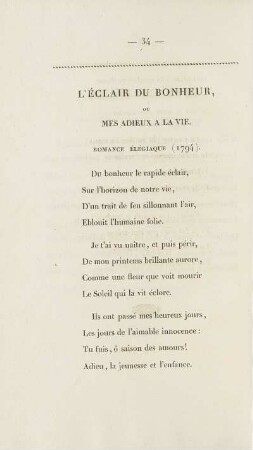 L'Éclair Du Bonheur, Ou Mes Adieux A La Vie