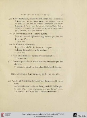 Humaniores Litterae, in 8. in 12. Ec.