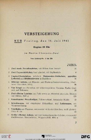 Nur, Freitag, den 11. Juli 1941, Beginn 15 Uhr (Nr. 1-226)