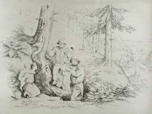 Schürfende Bergleute, aus: E. Heuchler: Die Bergknappen in ihrem Berufs- und Familienleben, Dresden 1857, Bl. 5