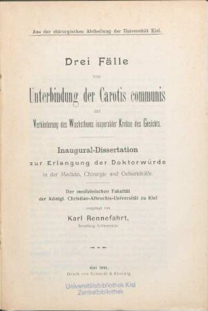 Drei Fälle von Unterbindung der Carotis communis zur Verhinderung des Wachsthums inoperabler Krebse des Gesichts
