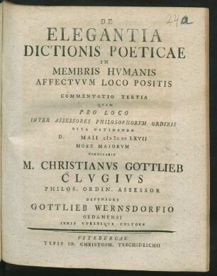 De Elegantia Dictionis Poeticae In Membris Hvmanis Affectvvm Loco Positis Commentatio Tertia