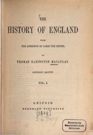 The history of England from the accession of James the Second, 1