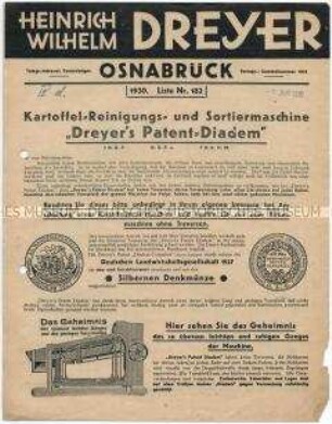 Kartoffel-Reinigungs- und Sortiermaschine "Dreyer's Patent-Diadem"
