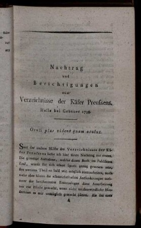 Nachtrag und Berichtigungen zum Verzeichnisse der Käfer Preussens.