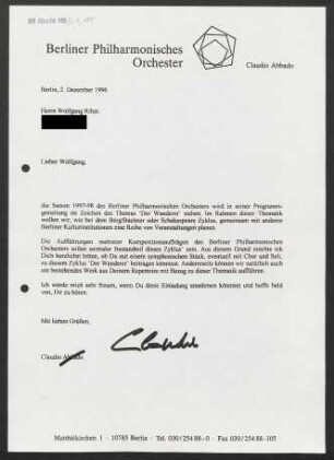 Brief an Wolfgang Rihm, 02.12.1996