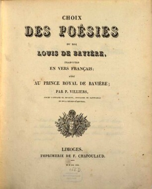Choix des Poésies du Roi Louis de Bavière