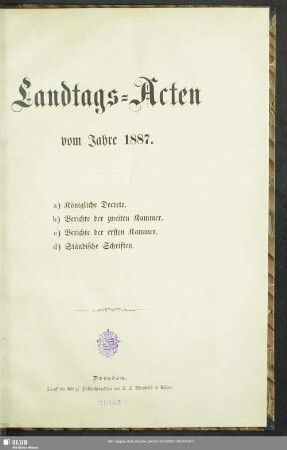 1887,Beil.: Landtags-Akten / Königliche Dekrete