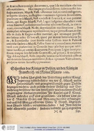 Schreiben des Königs in Pohlen/an den König in Franckreich/ im Monat Martio 1683.