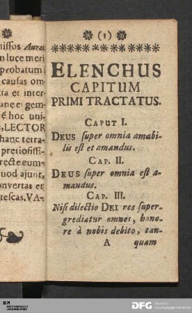 Elenchus Capitum Primi Tractatus.