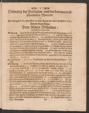 Ordnung der Predigten, und der darinnen abgehandelten Materien