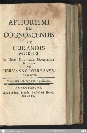 Aphorismi de cognoscendis et curandis morbis : in Usum Doctrinae domesticae digesti