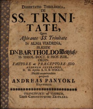 Dissertatio Theologica De SS. Trinitate