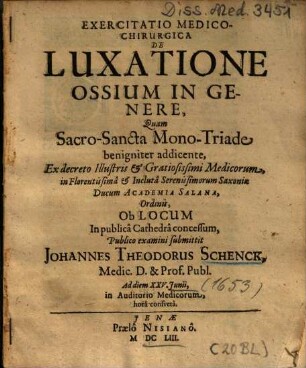 Exercitatio Medico-Chirurgica De Luxatione Ossium In Genere