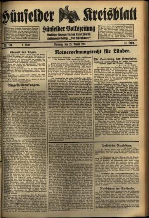 Erste Ausgabe vom Dienstag, den 25. August 1931.