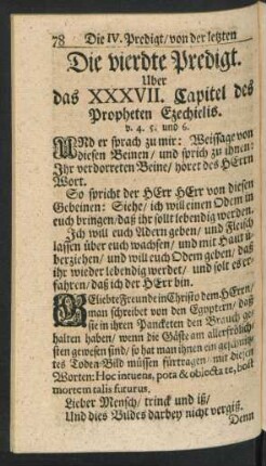 Die vierdte Predigt. Uber das XXXVII. Capitel des Propheten Ezechielis