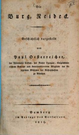 Die Burg Neideck : geschichtlich dargestellt