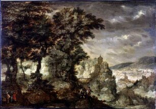 Waldige Landschaft mit Burgen