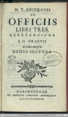 M. T. Ciceronis De Officiis Libri Tres