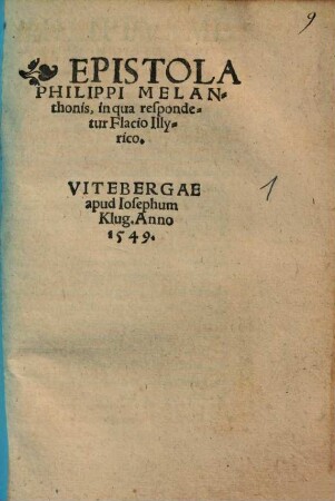 Epistola Philippi Melanthonis, in qua respondetur Flacio Illyrico