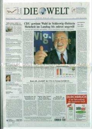 Tageszeitung "Die Welt" zum Wahlsieg der CDU in Schleswig-Holstein