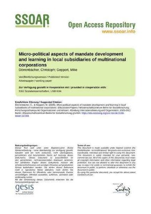 Micro-political aspects of mandate development and learning in local subsidiaries of multinational corporations