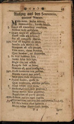 Auszug aus den Sententiis. quatuor Vocum. - Sententiae decem Vocum.