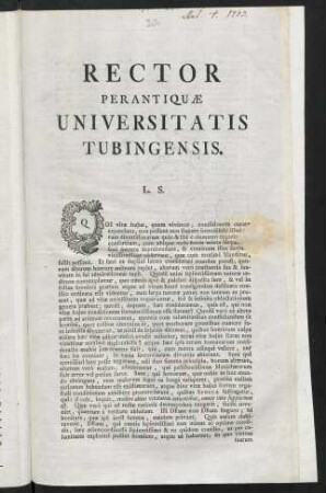 Rector Perantiquae Universitatis Tubingensis. L. S.