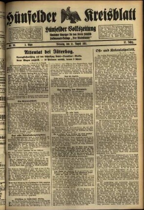 Zweite Ausgabe vom Dienstag, den 11. August 1931.