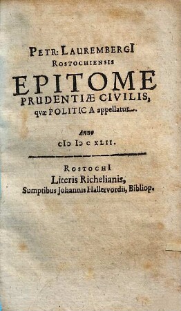 Epitome prudentiae civilis, quae Politica appellatur